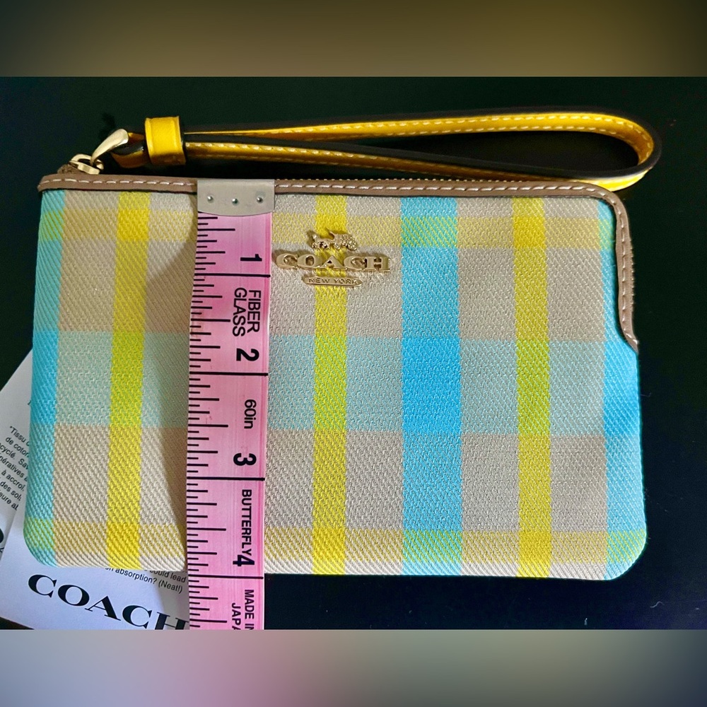 Coach NWT Wristlet Nolita Plaid Bright Maize Coated Canvas/Leather Trim - Picture 9 of 13